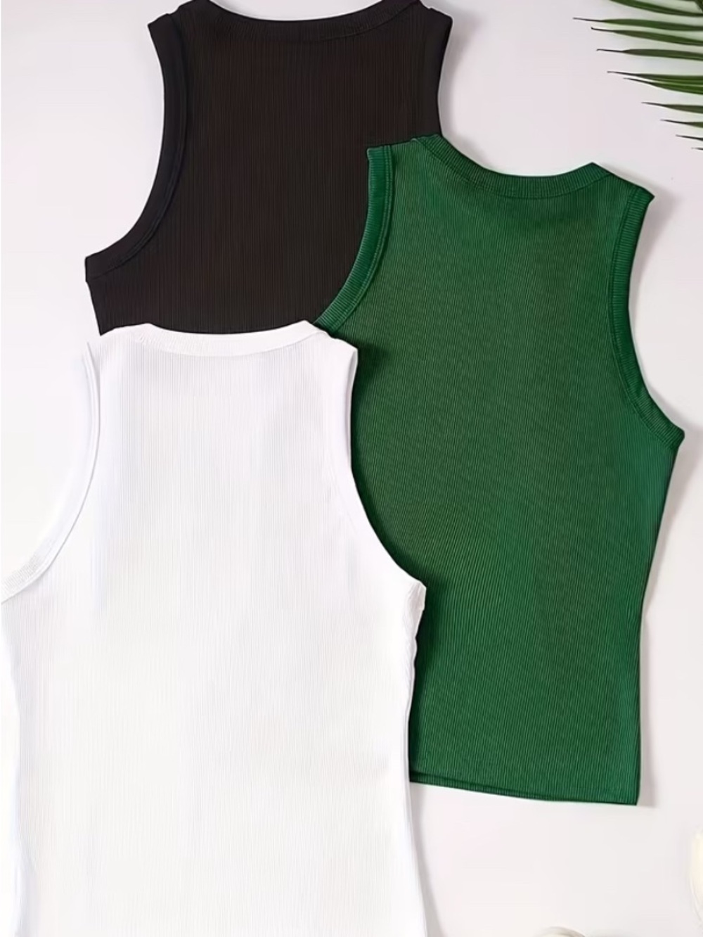 3 Women’s Ribbed Tank Top - White, Green, Black